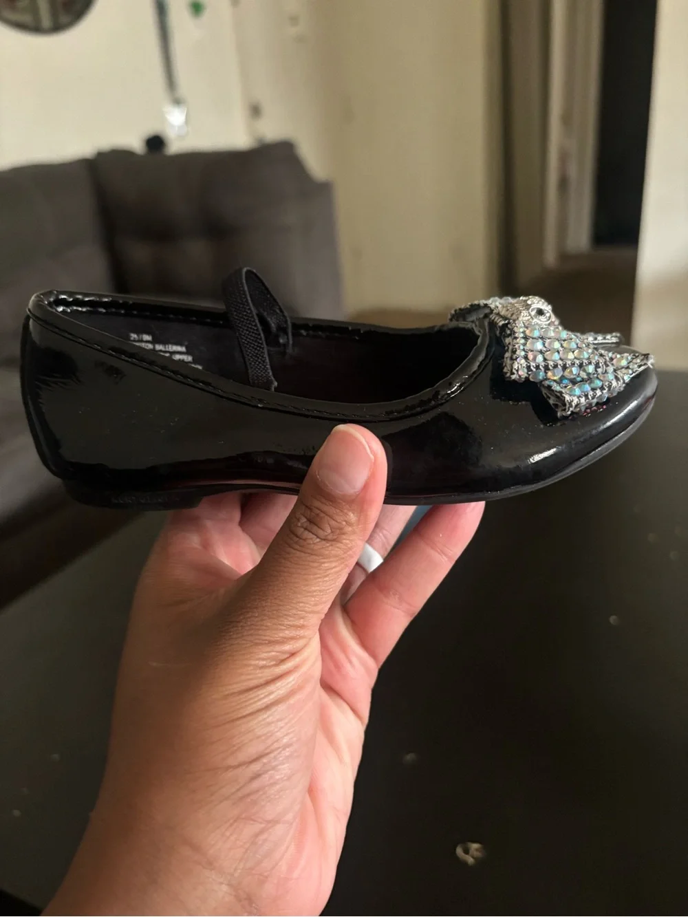 Kurt Geiger Girls' Black Patent Mary Jane Flats with Crystal Bow